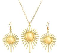 FDEETY Parure Bijoux Soleil Rayonnant Collier Boucles D'oreilles Ensemble Doré Brillant Accessoires Femme Élégants