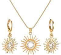 FDEETY Parure Bijoux Soleil Rayonnant Collier Boucles D'oreilles Ensemble Doré Brillant Accessoires Femme Élégants