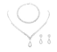 FDEETY Parure de Bijoux de Mariage avec Strass Scintillants et Pendentif Collier Boucles D'oreilles Bracelet Ensembles de Mariage pour Femmes(Argent)