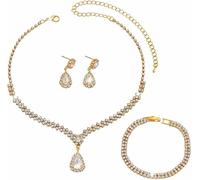 FDEETY Parure de Bijoux de Mariage avec Strass Scintillants et Pendentif Collier Boucles D'oreilles Bracelet Ensembles de Mariage pour Femmes（Or）
