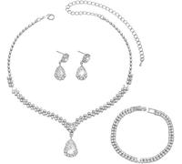 FDEETY Parure de Bijoux de Mariage avec Strass Scintillants et Pendentif Collier Boucles D'oreilles Bracelet Ensembles de Mariage pour Femmes（Argent）