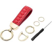 FDEETY Porteclés Cuir Tressé Luxe Automobile Accessoire Premium Anneau Métallique Doré