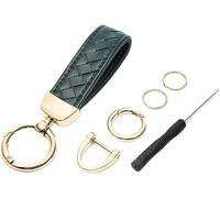 FDEETY Porteclés Cuir Tressé Luxe Automobile Accessoire Premium Anneau Métallique Doré