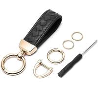 FDEETY Porteclés Cuir Tressé Luxe Automobile Accessoire Premium Anneau Métallique Doré