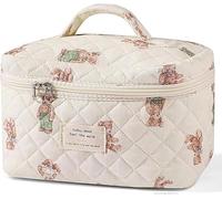 FDEETY Trousse Toilette Cubique Matelassée Florale Spacieuse Portable Rangement Cosmétique Voyage Dimensions 25x16x16cm