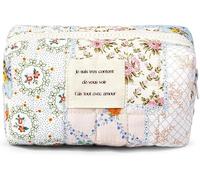 FDEETY Trousse Toilette Rectangulaire Patchwork Floral Vintage Coton Message Brodé Pratique Rangement Cosmétique Voyage
