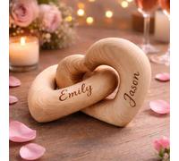 fdemon Pendentif Cœurs en Bois D'olivier Personnalisé - Cœurs en Bois reliés comme Cadeau Individuel - pour Fiançailles, Anniversaire, Mariage, Ornement en Bois en Forme De Cœurs Entrelacés