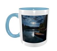 FDFEKGVPLP Moonlit Canoe Allagash River Print Tasse à café pour homme et femme 325 ml Tasse en céramique double couleur avec poignée pour tasse à café, tasse à thé, travail à domicile