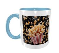FDFEKGVPLP Tasse à café imprimée pop-corn pour homme et femme 325 ml en céramique double couleur avec poignée pour tasse à café, tasse à thé, travail à domicile