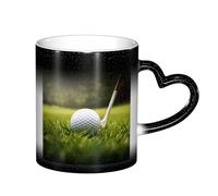 Fdfekgvplp Tasses à café en céramique à changement de couleur en forme de balle de golf - 325 ml - Tasse magique sensible à la chaleur - Cadeau pour homme et femme - 3 couleurs disponibles