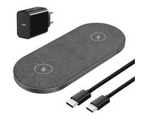 FDGAO Chargeur Induction Double 20W Chargeur sans Fil 2 en 1 avec Adaptateur pour iPhone 17 16 15 14 13 12 11 Pro Max/XS/XR/8 Plus,AirPods,Samsung Galaxy S25/S24/S23/S22/S21,Note20/10,Galaxy Buds etc