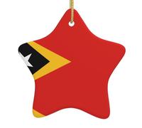 FDGBNM Arbre de Noël en céramique à suspendre République démocratique du Timor-Leste Impression recto verso Ficelle dorée Parfait pour les décorations de vacances et les cadeaux.