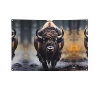 FDGBNM Bannière de fête bison d'Amérique du Nord 119,4 x 43,2 cm, résistante aux UV et à la décoloration, 4 œillets, pour une utilisation en intérieur/extérieur.