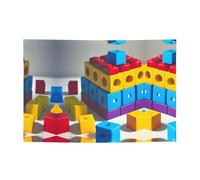 FDGBNM Bannière de fête colorée avec blocs de construction 119,4 x 43,2 cm, résistante aux UV et à la décoloration, 4 œillets, pour une utilisation en intérieur/extérieur.