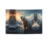 FDGBNM Bannière de fête motif ours polaire en hiver, 119,4 x 43,2 cm, résistante aux UV, résistante à la décoloration, 4 œillets, pour une utilisation en intérieur/extérieur.