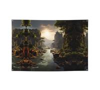 FDGBNM Bannière de fête vibrante Mountains and Rivers 119,4 x 43,2 cm, résistante aux UV et à la décoloration, 4 œillets, pour une utilisation en intérieur/extérieur.