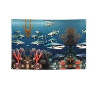 FDGBNM Bannière de fête vibrante Sharks under the sea 119,4 x 43,2 cm, résistante aux UV et à la décoloration, 4 œillets, pour une utilisation en intérieur/extérieur.