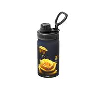 FDGBNM Belle bouteille isotherme de 355 ml avec roses jaunes. Double paroi, anti-fuite, anti-transpiration, en plein air et en voyage.