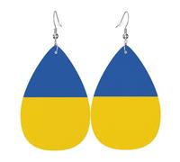 Fdgbnm Boucles d'oreilles en cuir avec motif drapeau de l'Ukraine. Boucles d'oreilles pendantes en cuir imprimé double face. Légères, hypoallergéniques, festives et prêtes à offrir.