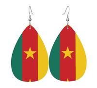 Fdgbnm Boucles d'oreilles en cuir avec motif drapeau du Cameroun. Boucles d'oreilles pendantes en cuir imprimé double face. Légères, hypoallergéniques, festives et prêtes à offrir.
