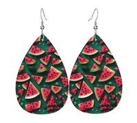 Fdgbnm Boucles d'oreilles en cuir de pastèque de rêve. Boucles d'oreilles pendantes en cuir imprimé double face. Légères, hypoallergéniques, festives et prêtes à offrir.