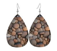 Fdgbnm Boucles d'oreilles en cuir Pebbles In The Beach. Boucles d'oreilles pendantes en cuir imprimé double face. Légères, hypoallergéniques, festives et prêtes à offrir.