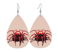 Fdgbnm Boucles d'oreilles mignonnes petites araignées rouges en cuir. Boucles d'oreilles pendantes en cuir imprimé double face. Légères, hypoallergéniques, festives et prêtes à offrir.