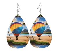 Fdgbnm Boucles d'oreilles montgolfières hawaïennes en cuir. Boucles d'oreilles pendantes en cuir imprimé double face. Légères, hypoallergéniques, festives et prêtes à offrir.