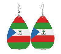 Fdgbnm Boucles d'oreilles pendantes en cuir avec motif drapeau de la Guinée équatoriale. Boucles d'oreilles pendantes en cuir imprimé double face. Légères, hypoallergéniques, festives et prêtes à
