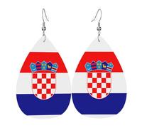 Fdgbnm Boucles d'oreilles pendantes en cuir avec motif drapeau de la République de Croatie. Boucles d'oreilles pendantes en cuir imprimé double face. Légères, hypoallergéniques, festives et prêtes à