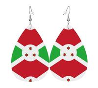 Fdgbnm Boucles d'oreilles pendantes en cuir avec motif drapeau du Burundi. Légères, hypoallergéniques, festives et prêtes à offrir.