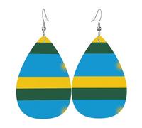 Fdgbnm Boucles d'oreilles pendantes en cuir avec motif drapeau du Rwanda. Légères, hypoallergéniques, festives et prêtes à offrir.