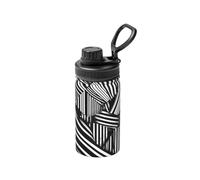 FDGBNM Bouteille isotherme à lignes géométriques noires et blanches de 355 ml. Double paroi, anti-fuite, anti-transpiration, en plein air et en voyage.