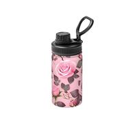 FDGBNM Bouteille isotherme de 355 ml avec jolies roses roses. Double paroi, anti-fuite, anti-transpiration, en plein air et en voyage.