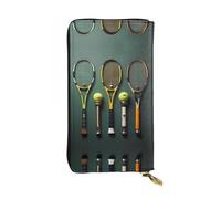 fdgbnm Portefeuille en cuir avec balles de tennis et raquettes. Portefeuille en cuir RFID pour femme, grande capacité avec fermeture éclair