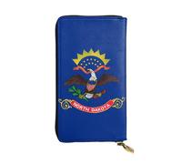 fdgbnm Portefeuille en cuir avec drapeau de l'État du Dakota du Nord. Portefeuille en cuir RFID pour femme, grande capacité avec fermeture éclair