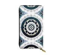 fdgbnm Portefeuille Totem rond en cuir noir et blanc. Portefeuille en cuir RFID pour femme, grande capacité avec fermeture éclair