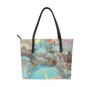 fdgbnm Sac à main imprimé carte du monde dessin animé. Sac à main pour femme, grand sac à bandoulière en cuir synthétique.