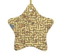 FDGBNM Treasure Labyrinthe Arbre de Noël en céramique à suspendre. Impression double face, ficelle dorée, parfait pour les décorations de vacances et les cadeaux.