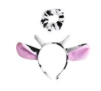 FDGGT 1 Bandeau d'oreille De Vache, 1 Cravate De Cheveux Noir Et Blanc, Accessoires De Cheveux en Peluche Mignons, Couvre-Chef pour Femmes, Accessoires De Fête