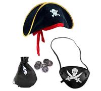FDGGT 1 Chapeau De Pirate Et 1 Cache-Œil De Pirate, avec 1 Pochette À Monnaie, Accessoires De Jeu De Rôle, Accessoires De Déguisement Créatifs
