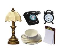 FDGGT 7 Pièces Mini Ensemble D'Ornements Accessoires De Maison De Poupée Bricolage Décoration De Maison De Poupée Mini Tableau D'Écriture Lampe De Bureau Vaisselle Téléphone Réveil