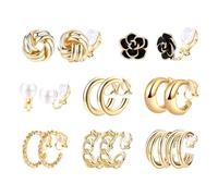 FDGGT 8 Paires De Boucles d'oreilles À Clips Dorées, Boucles d'oreilles en Métal, Boucles d'oreilles Simples À La Mode, Boucles d'oreilles Non Percées, Ensemble De Bijoux À Clous