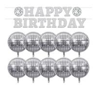 FDGGT Drapeau À Tirer Joyeux Anniversaire, 1 Pièce, 10 Pièces, Ballons Disco, Décoration Suspendue pour Fête d'anniversaire, Bannière, Accessoires De Ballon