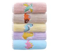FDGGT Lot de 5 serviettes brodées de dinosaures, serviettes de visage pour enfants, douces et absorbantes, nappe brodée