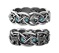 FDGGT Pack De 2 Bagues Punk, Bagues Rétro Gravées, Bagues De Personnalité À La Mode, Bagues De Style Créatif, Accessoires Vestimentaires