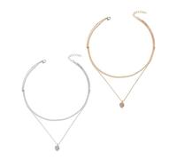 FDGGT Pack De 2 Colliers Double Couche, Collier Pendentif en Strass, Collier Au Design Simple, Collier À La Mode Et Polyvalent