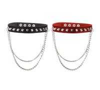 FDGGT Pack De 2 Colliers en Cuir Rivetés, Colliers De Style Punk, Colliers De Mode, Accessoires Vestimentaires, Colliers Gothiques