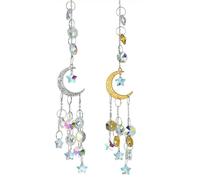 FDGGT Pack De 2 Pendentifs Lune Et Étoile, Pendentifs Décoration De Fenêtre, Pendentifs en Cristal, Décorations De Jardin, Pendentifs Décoration Paillettes