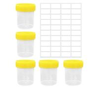 FDGGT Paquet De 4 Gobelets D'Échantillon De 60 ML Et 1 Étiquette Vierge, Gobelet De Prélèvement D'Échantillons, Gobelet D'Échantillon en Plastique Transparent, Gobelet D'Échantillon Étanche